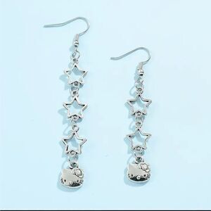 Hello Kitty Silver Star Dangle Earrings